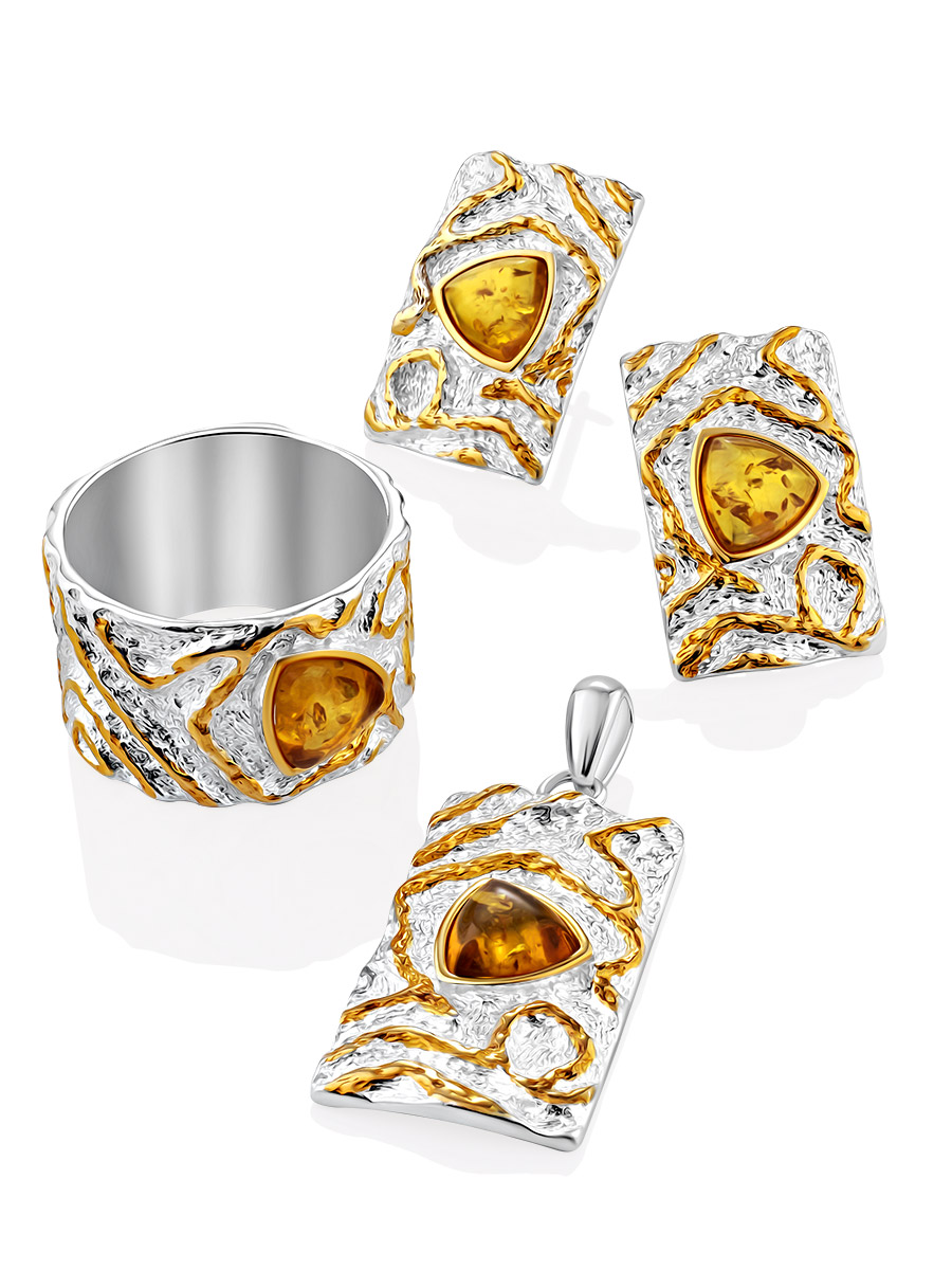 Текстурный кулон «Эритрея» с золотистым янтарём