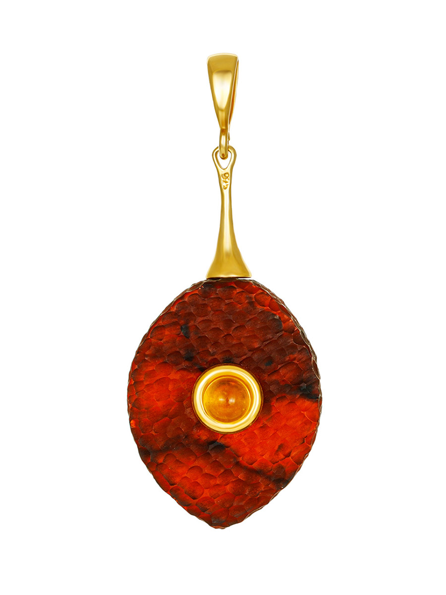 Подвеска «Марс» из «кусаного» янтаря с инкрустацией