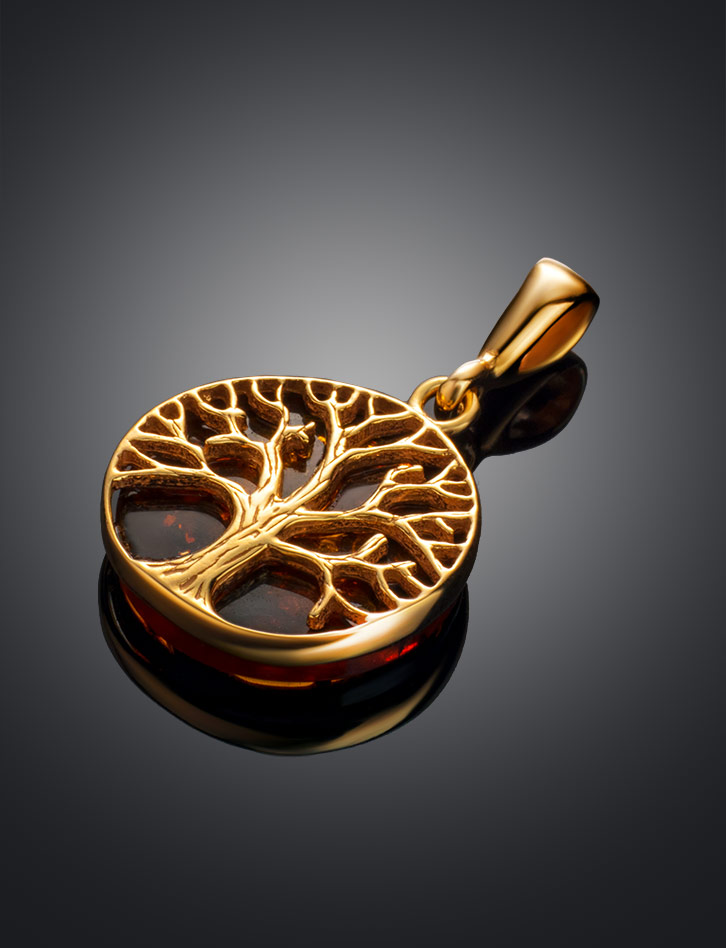 Восхитительный позолоченный кулон «Бельтайн» с золотистым янтарём