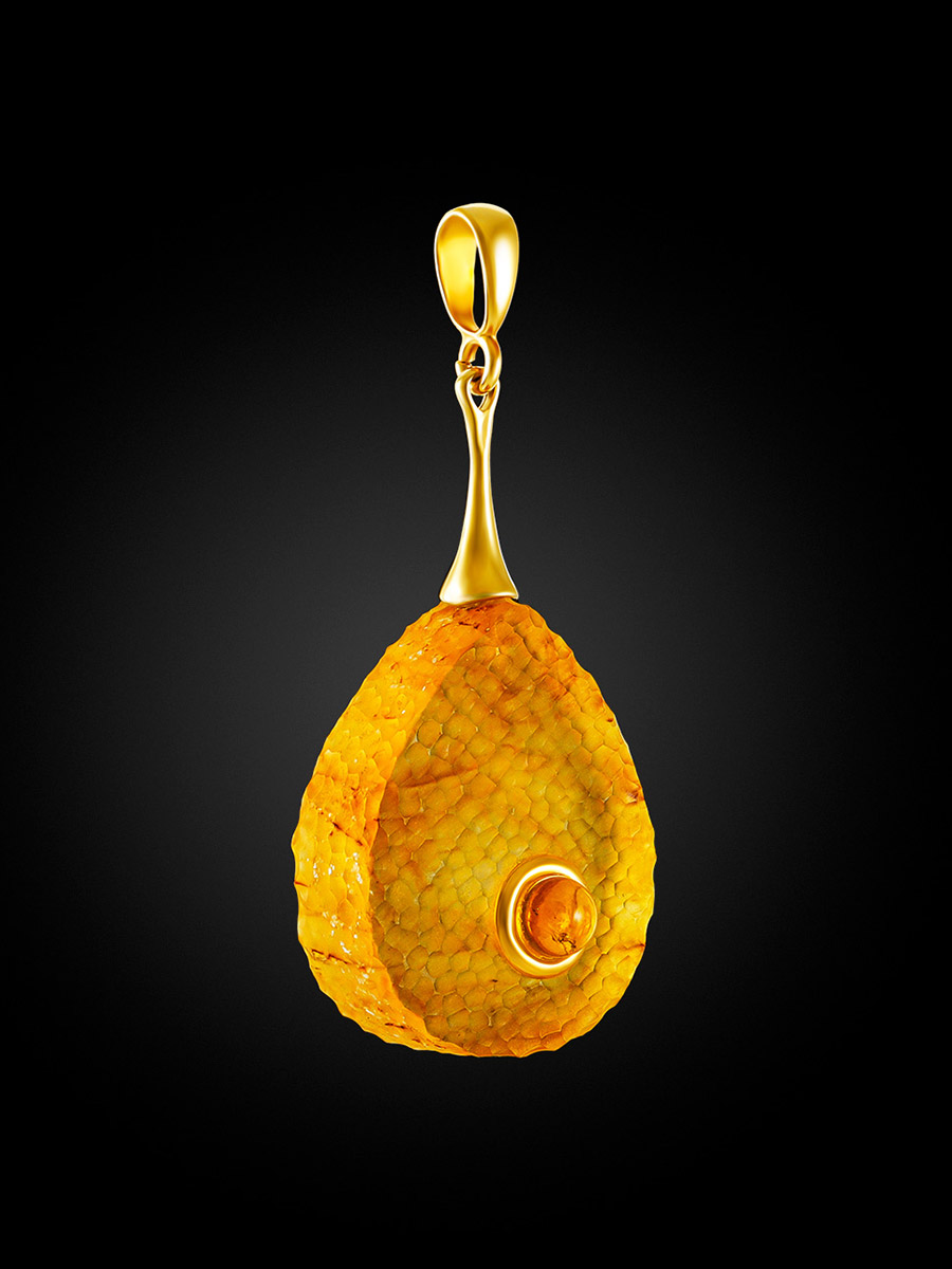 Подвеска-капля «Марс» из лимонного янтаря с неровной текстурой