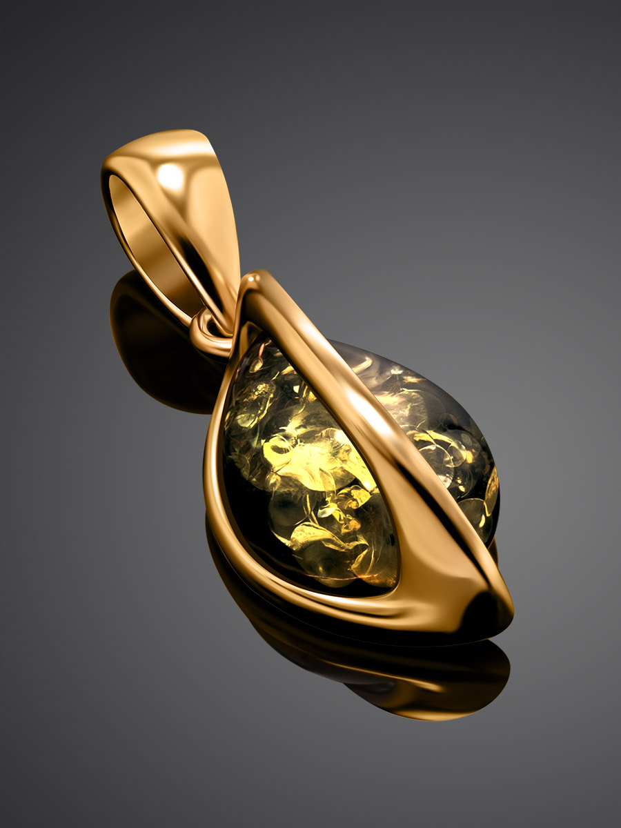 Яркий кулон с натуральным зелёным янтарём «Голконда»