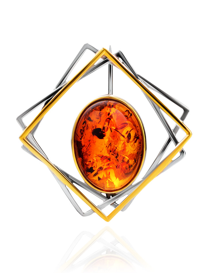 Оригинальная брошь из коньячного янтаря «Амплитуда»