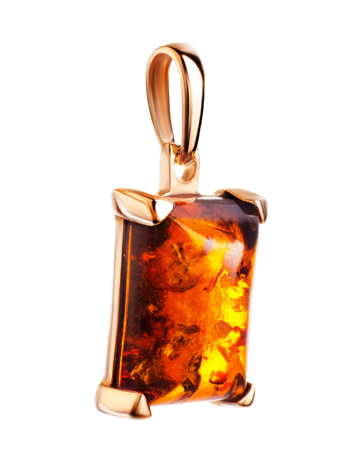 Стильный позолоченный кулон «Прямоугольник» с коньячным янтарём