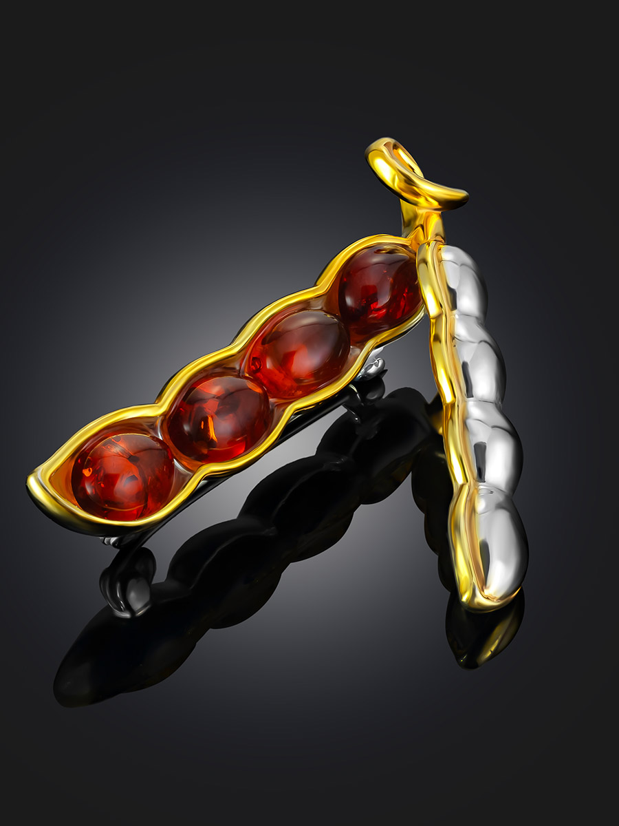 Яркая необычная брошь с коньячным янтарём «Горошек»