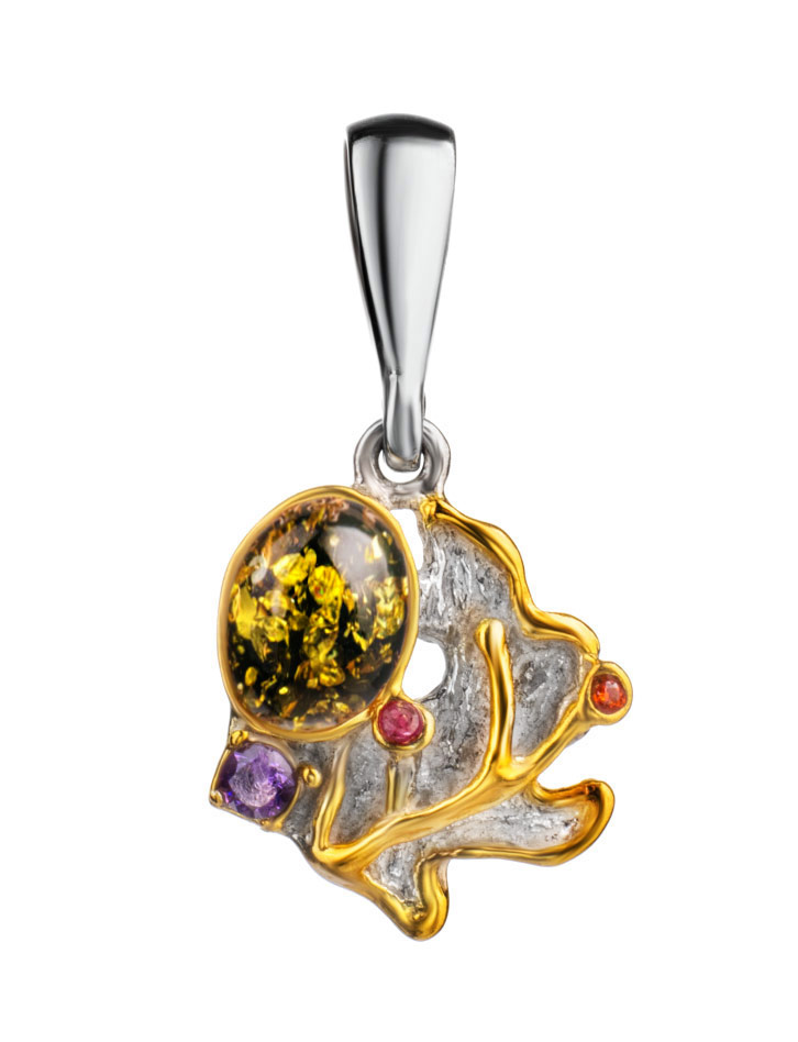 Красивая подвеска из натурального янтаря зелёного цвета «Беатриче»