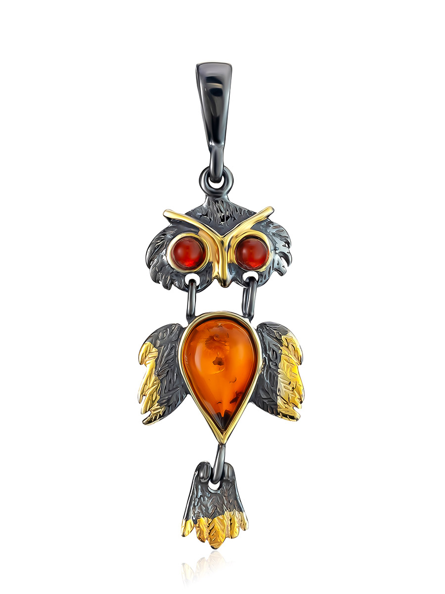 Необычная подвеска «Сова» с натуральным янтарём