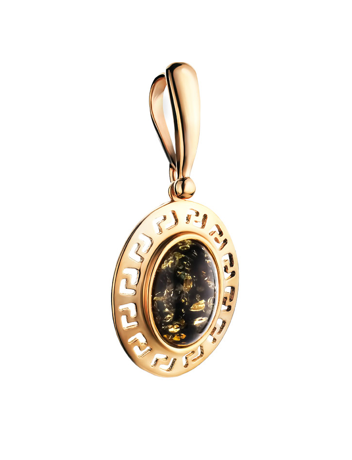 Кулон овальной формы из зелёного янтаря «Эллада»