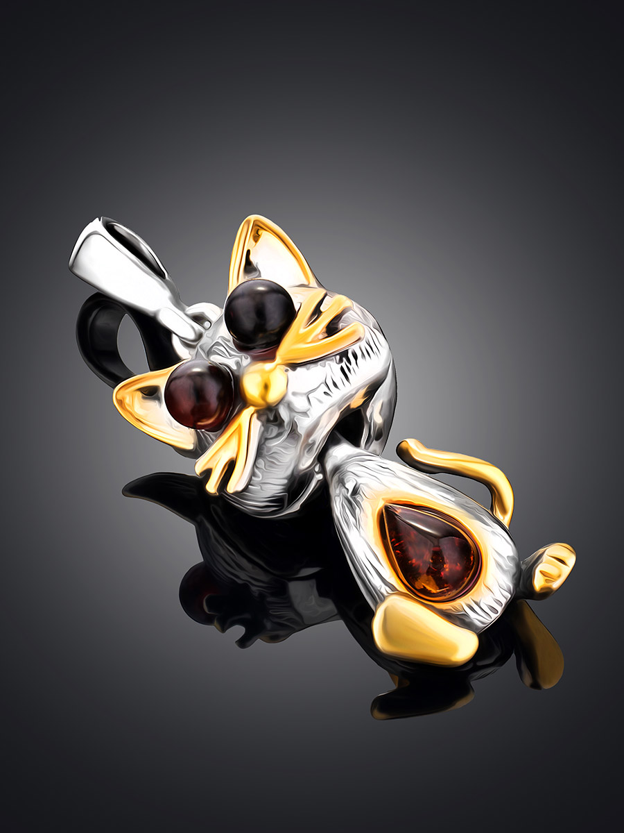 Очаровательная подвеска из натурального янтаря «Котик»