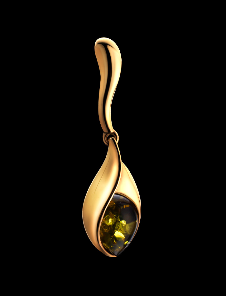 Удлинённый кулон из зелёного янтаря «Пион»