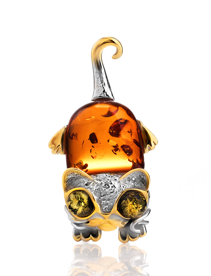 Брошь из натурального янтаря «Котёнок»