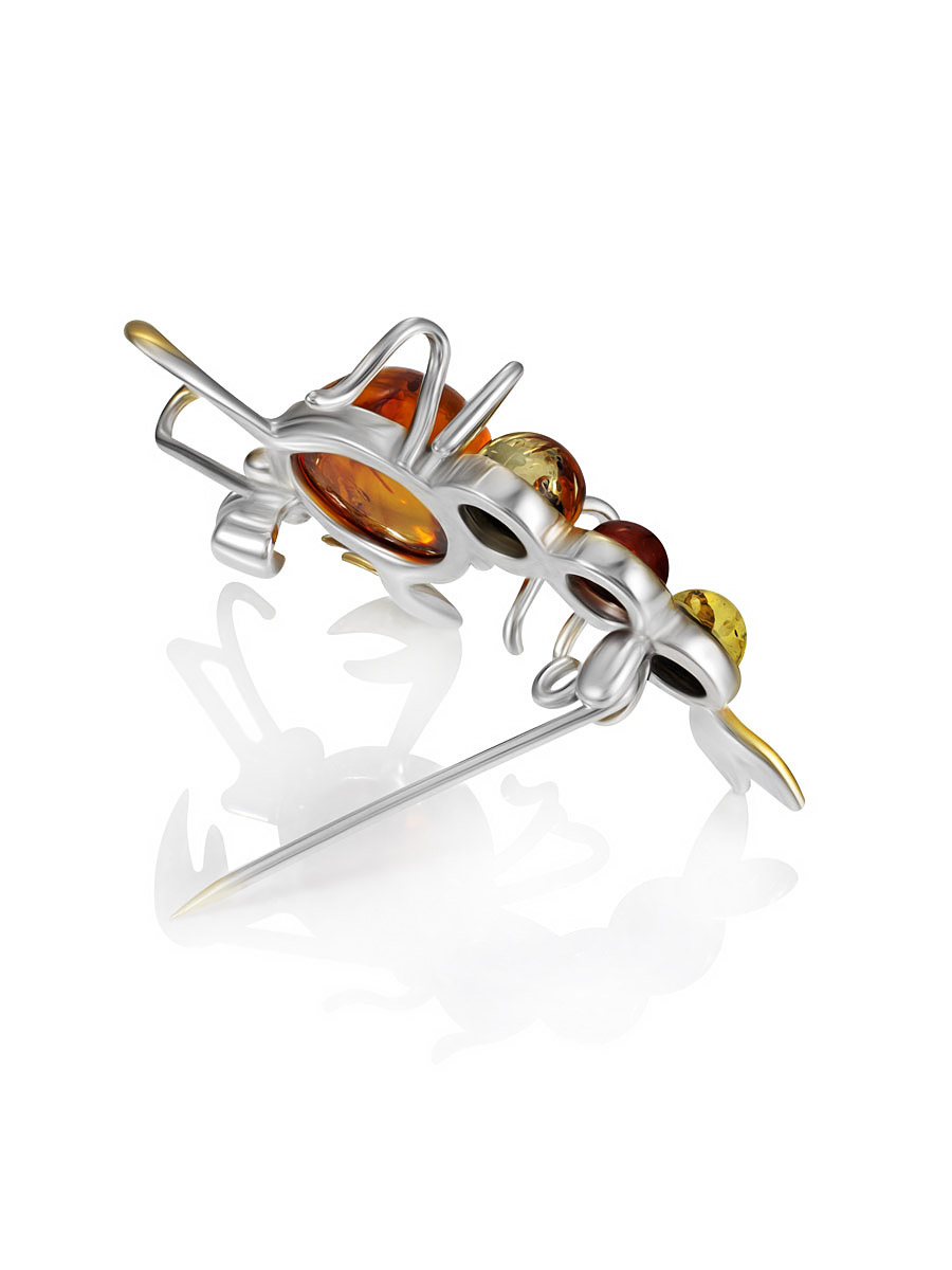 Яркая брошь с янтарём разных оттенков «Рак»