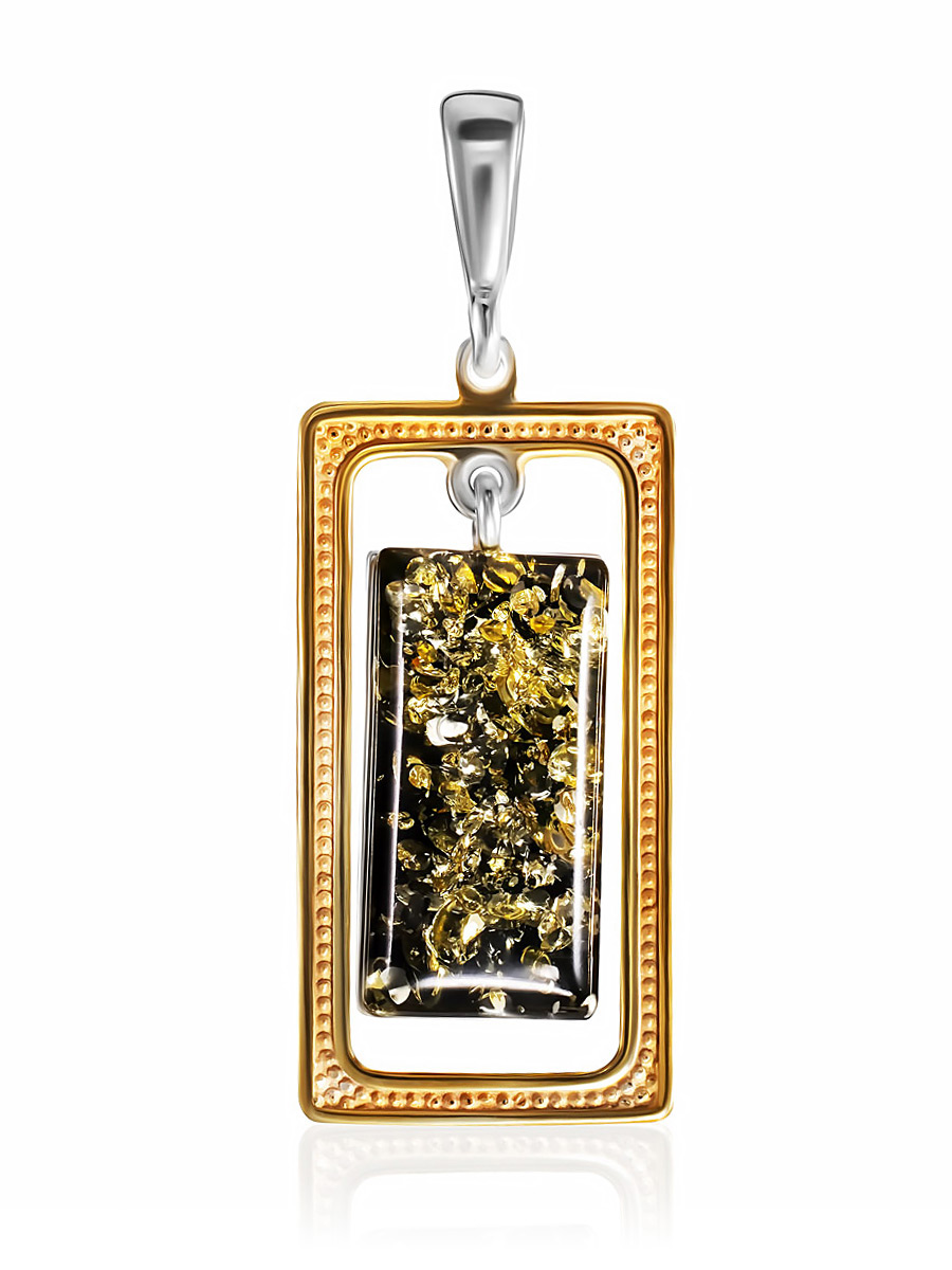 Геометрическая подвеска с натуральным зелёным янтарём «Челси»