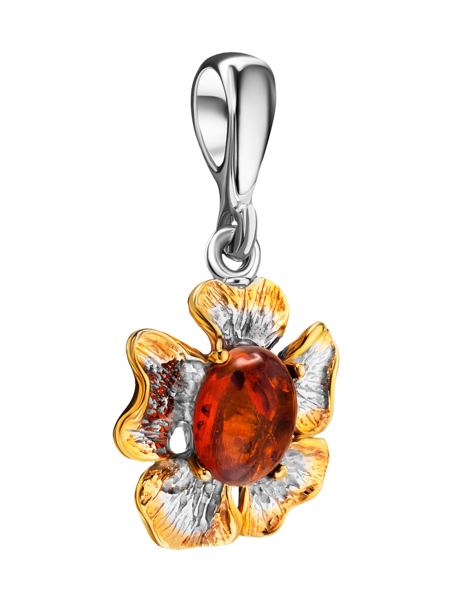 Женственный кулон «Бальзамин» с коньячным янтарём