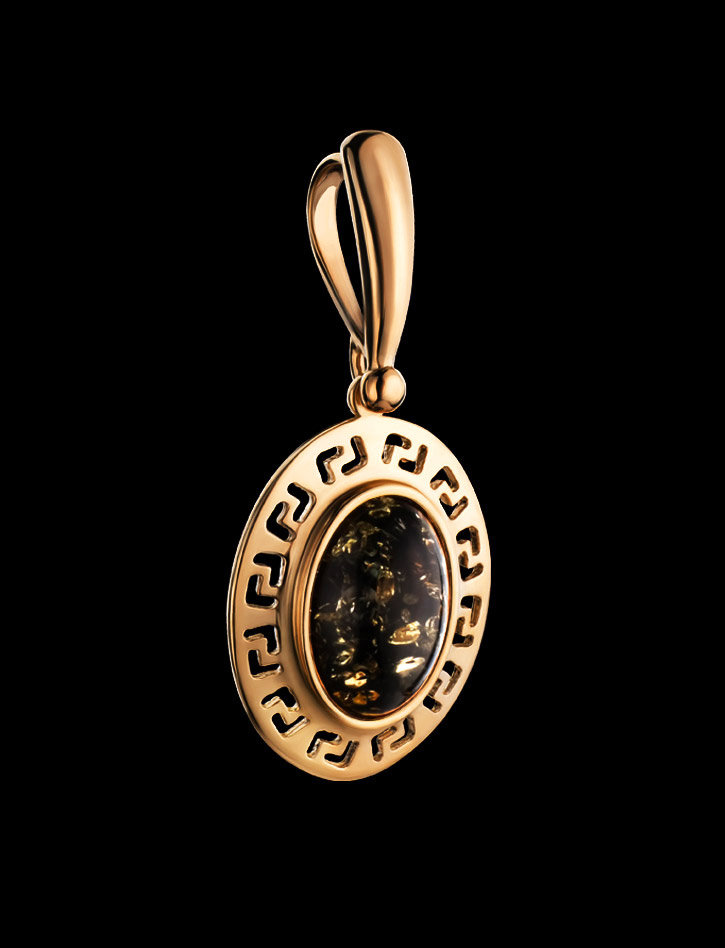 Кулон овальной формы из зелёного янтаря «Эллада»