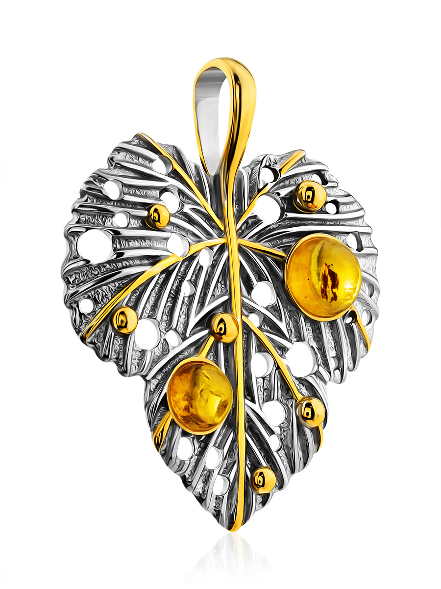 Изысканный кулон из натурального янтаря «Листочек»
