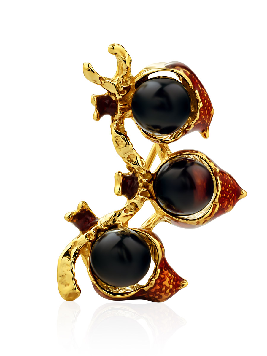 Оригинальная брошь «Гранат» из тёмно-вишнёвого янтаря