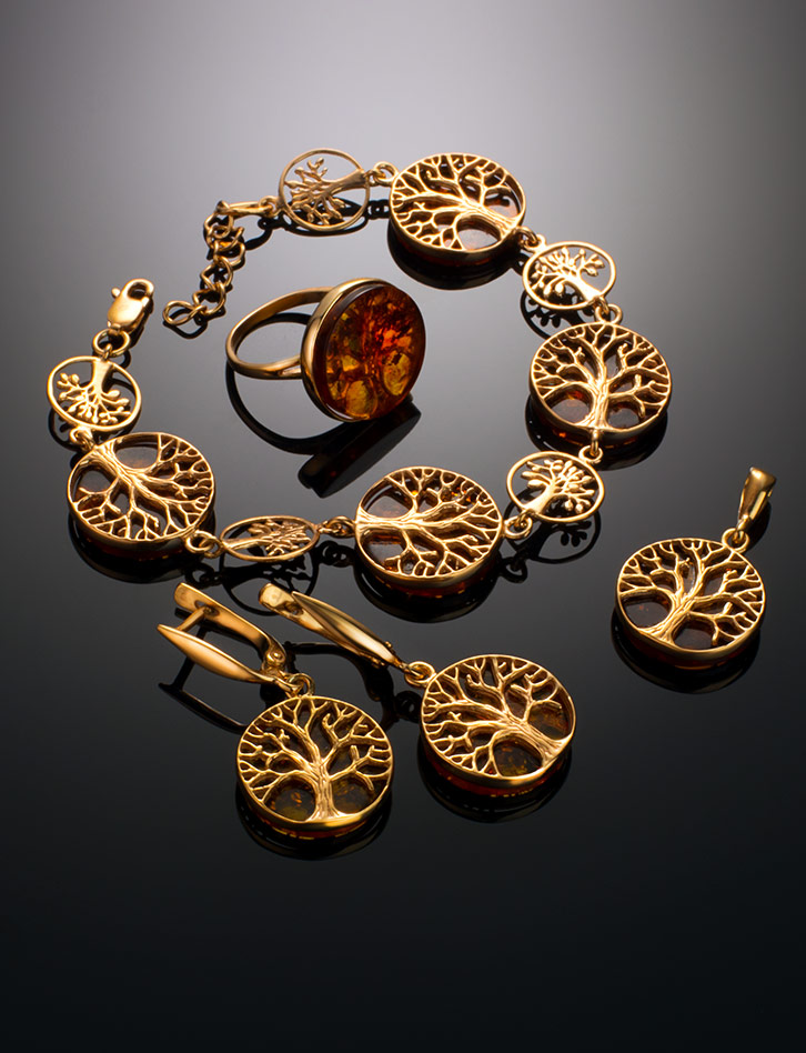 Восхитительный позолоченный кулон «Бельтайн» с золотистым янтарём