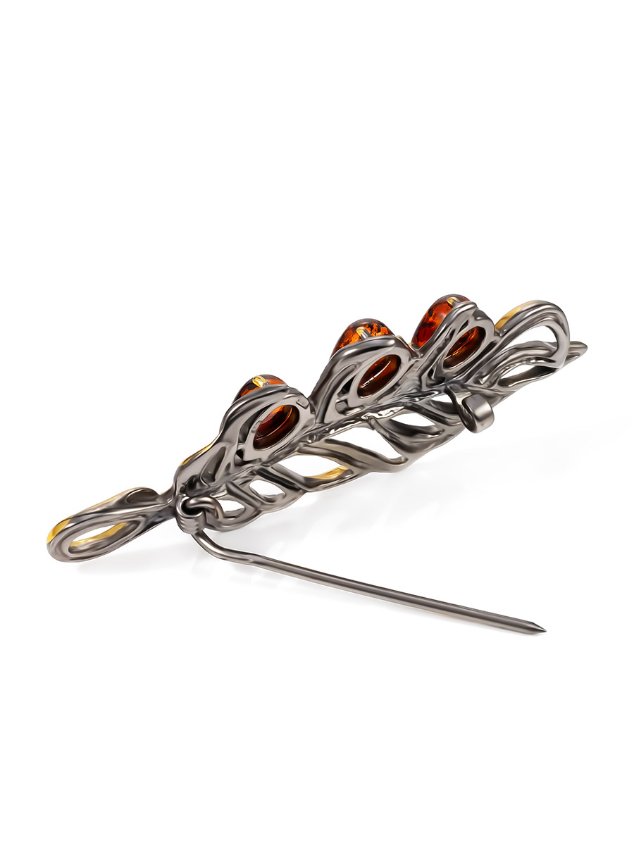 Изящная ажурная брошь с чернением и золочением «Перышко»