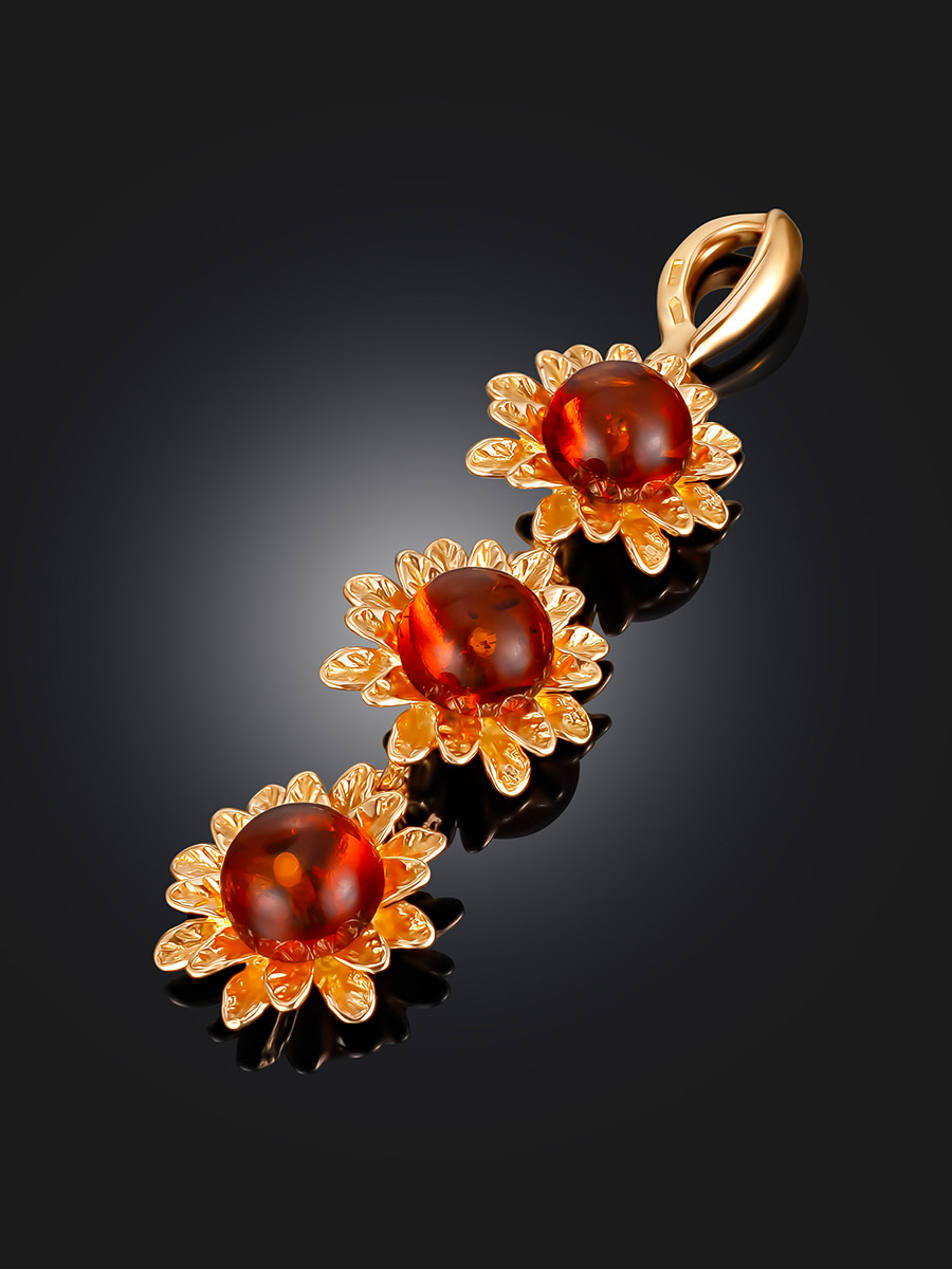 Удлинённый кулон из натурального коньячного янтаря «Астра»