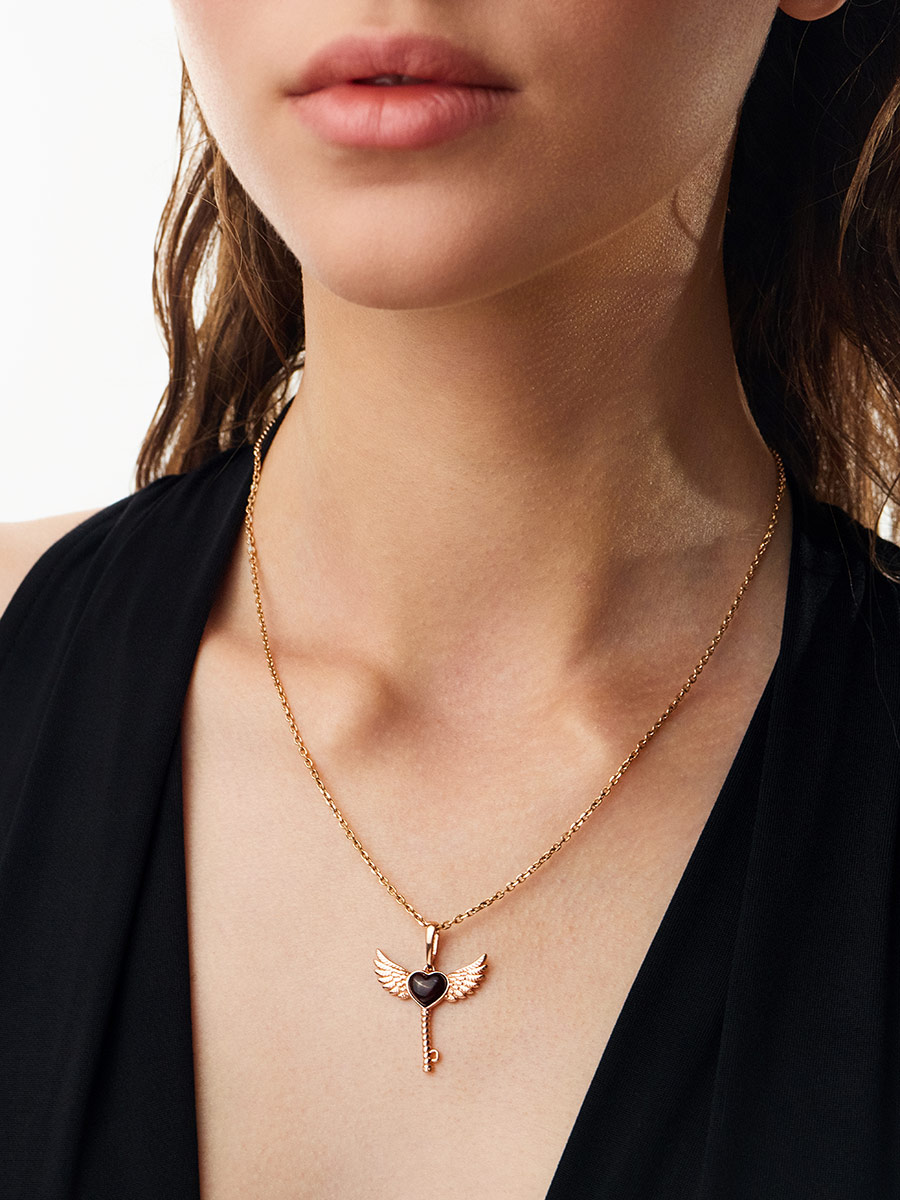 Позолоченная подвеска-ключик с натуральным янтарём «Ключ от сердца»