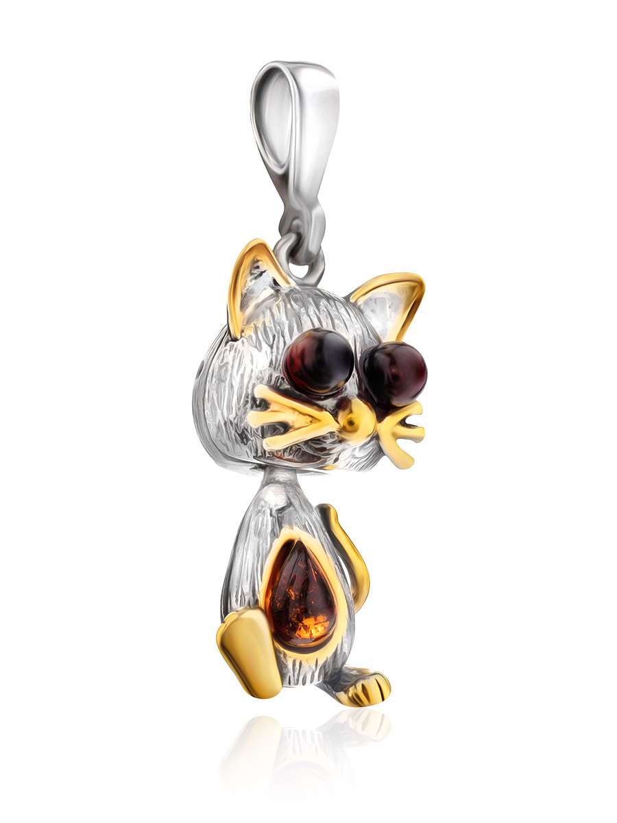 Очаровательная подвеска из натурального янтаря «Котик»