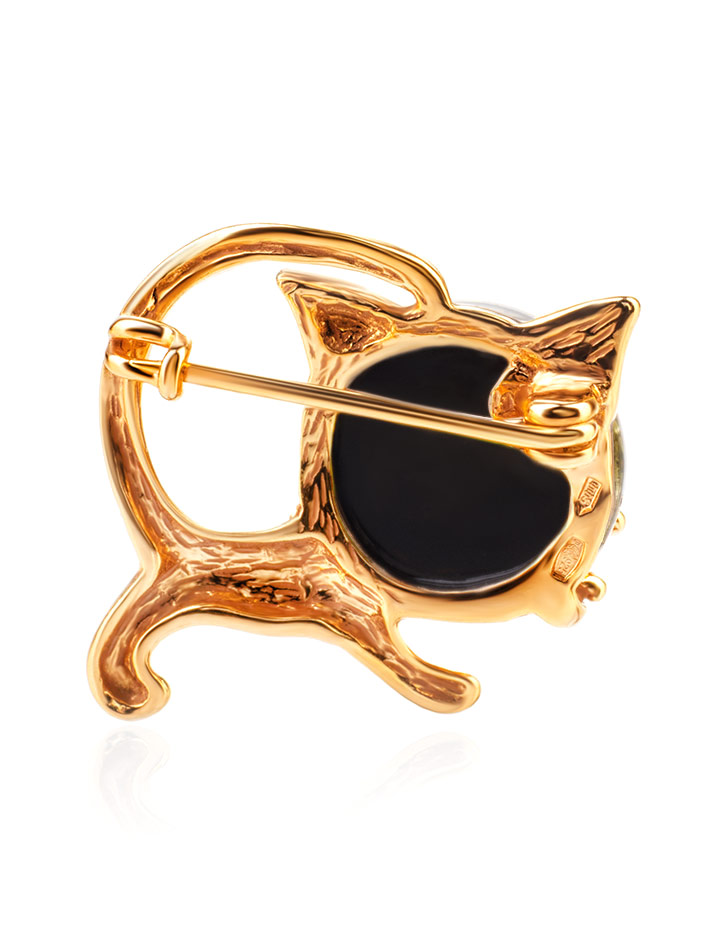 Брошь в виде котёнка из зелёного янтаря «Чешир»