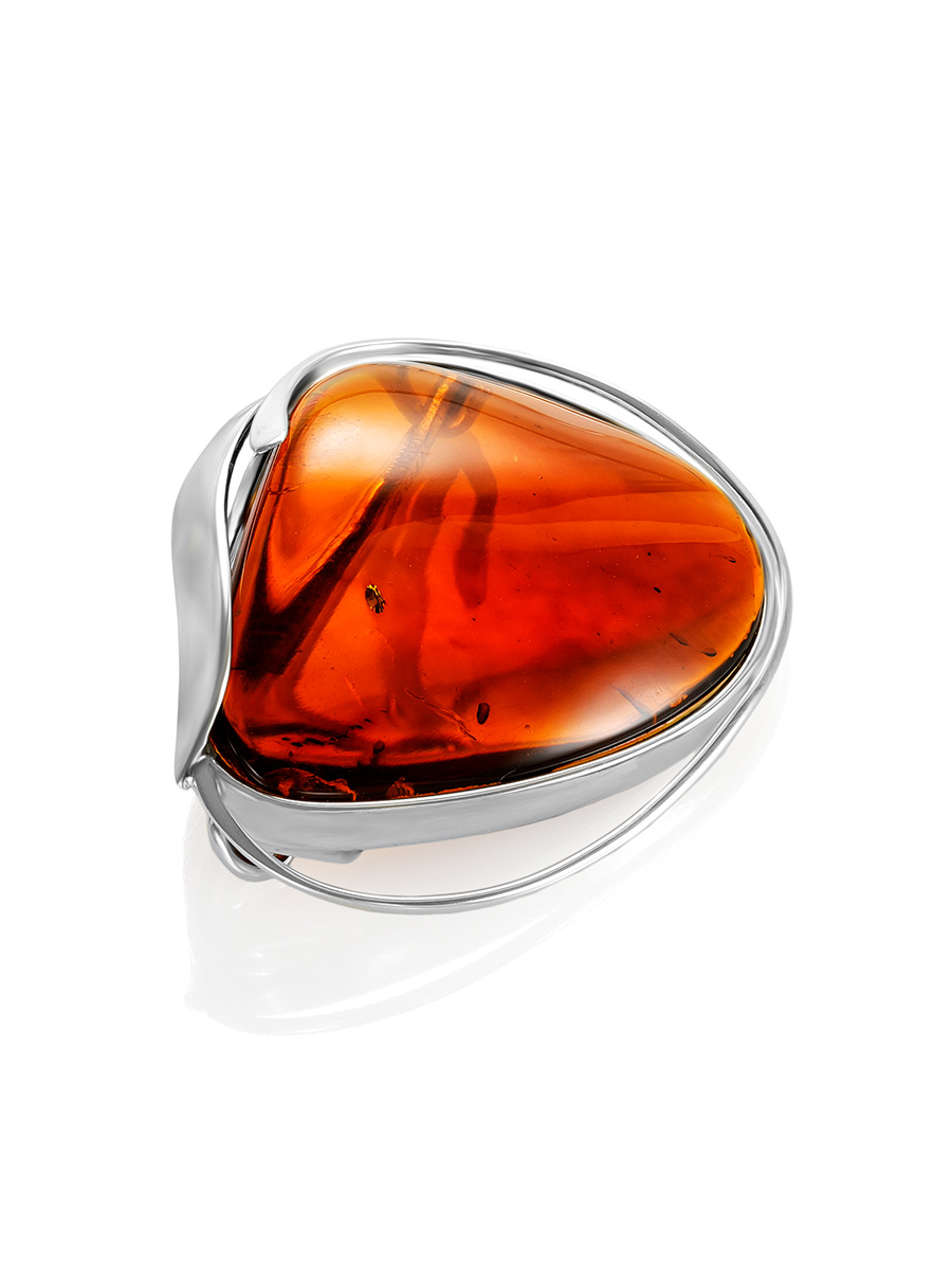 Брошь с натуральным янтарём коньячного цвета «Риальто»