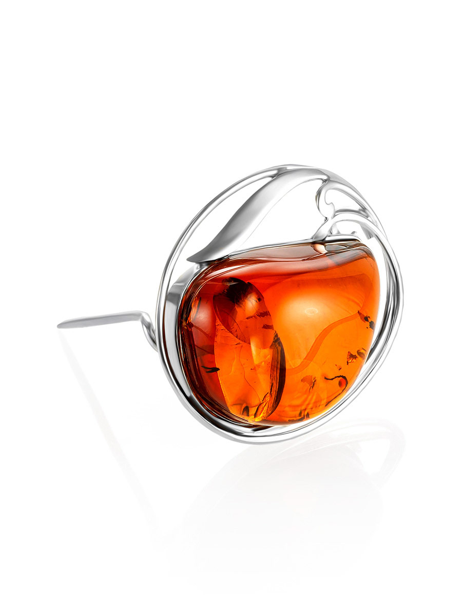 Элегантная брошь из ярко-коньячного янтаря «Маньяна»