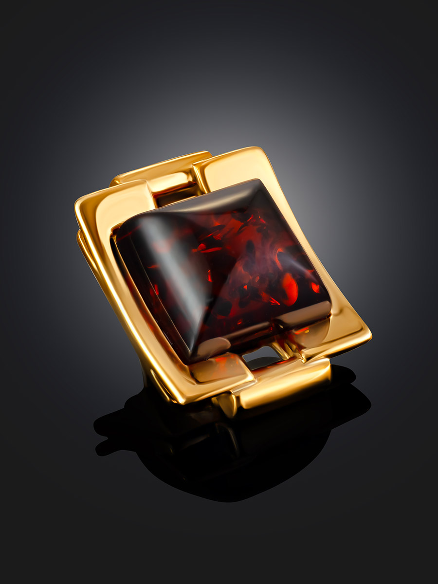 Стильная позолоченная подвеска «Фиджи» с вишнёвым янтарём