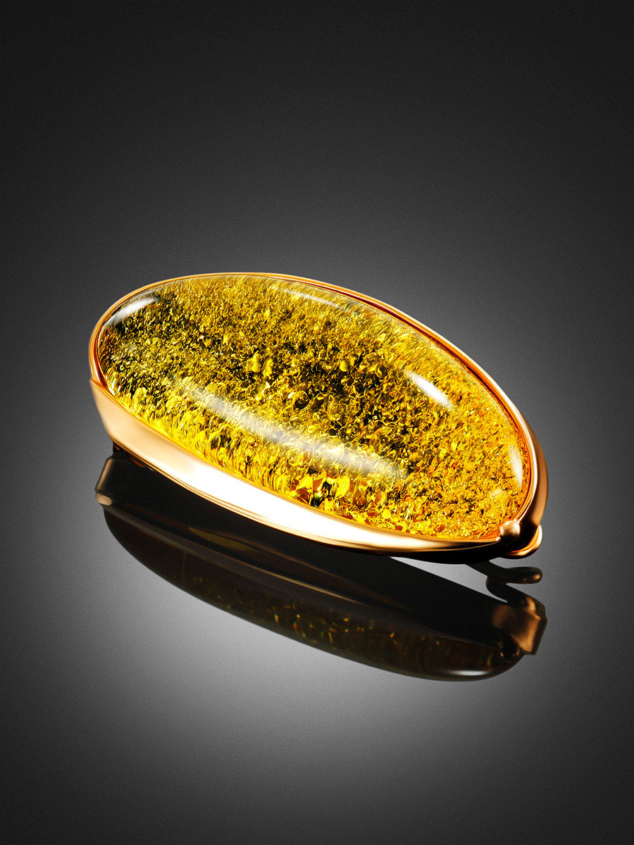 Аккуратная брошь из натурального зелёного янтаря «Лагуна»