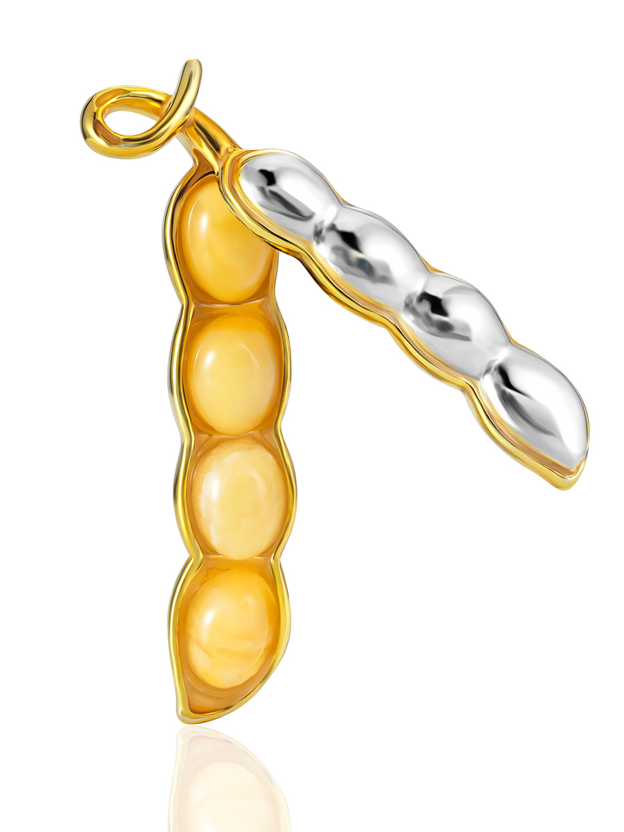 Оригинальная брошь «Горошек» с медовым янтарём