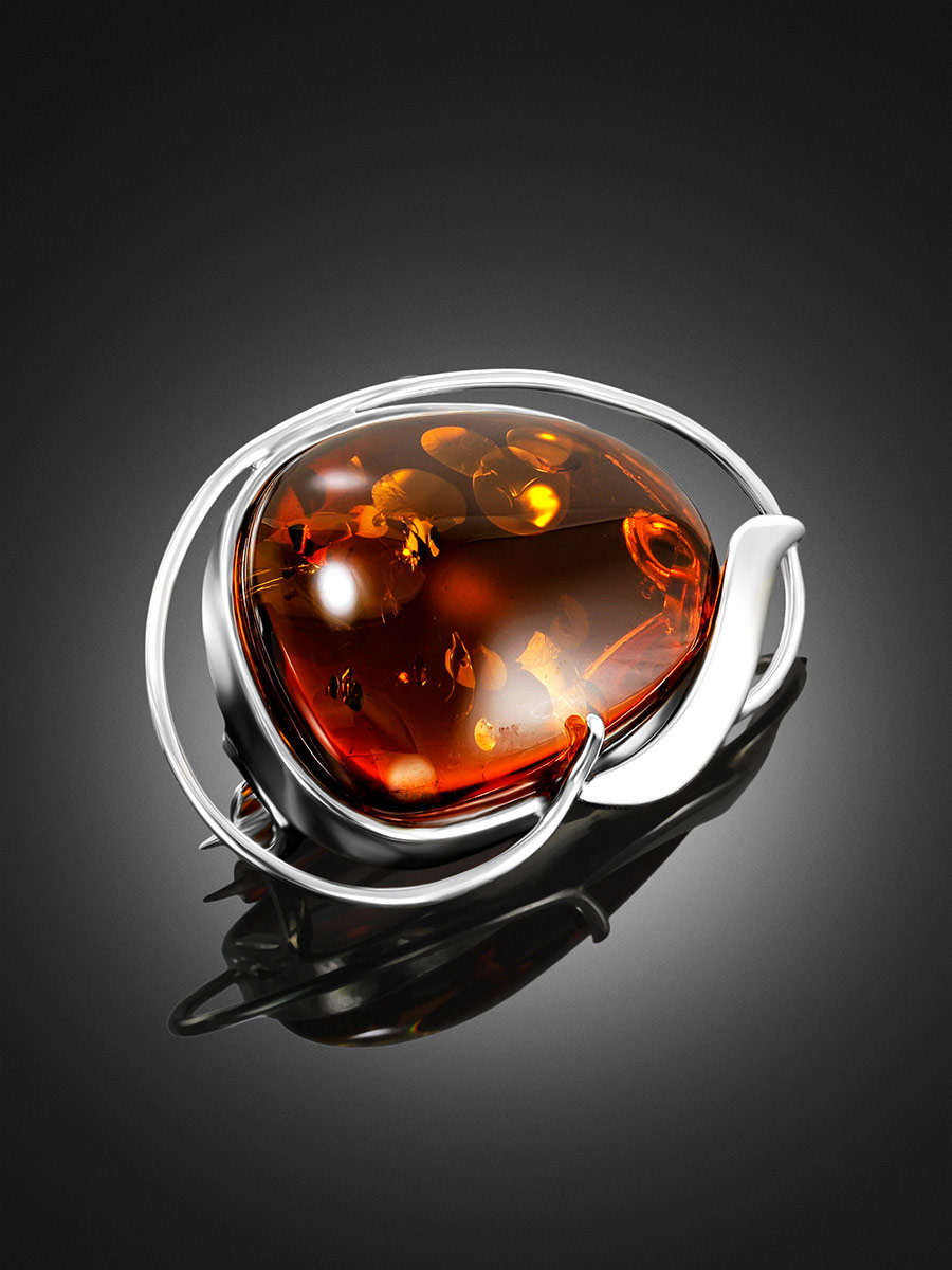 Брошь из натурального балтийского янтаря коньячного цвета «Маньяна»