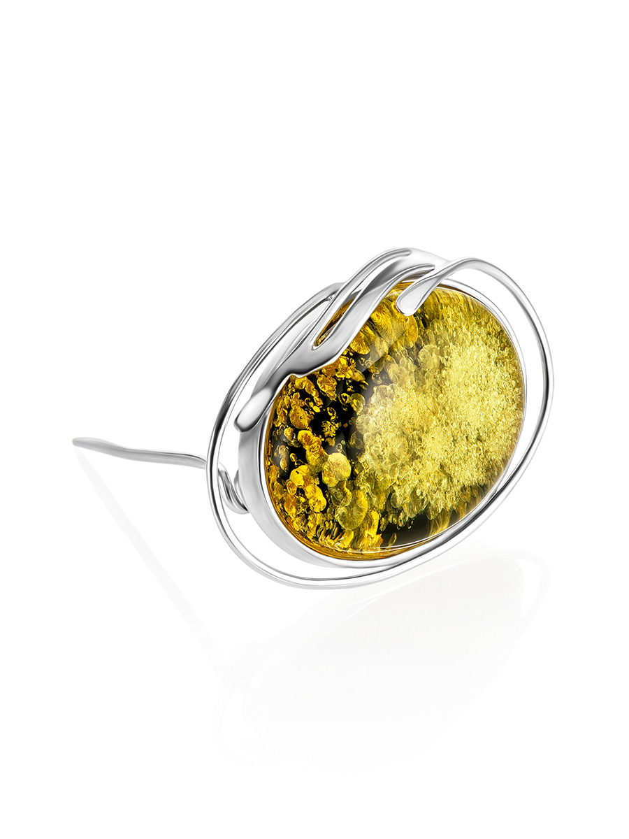 Искрящаяся брошь из цельного янтаря зелёного цвета «Маньяна»