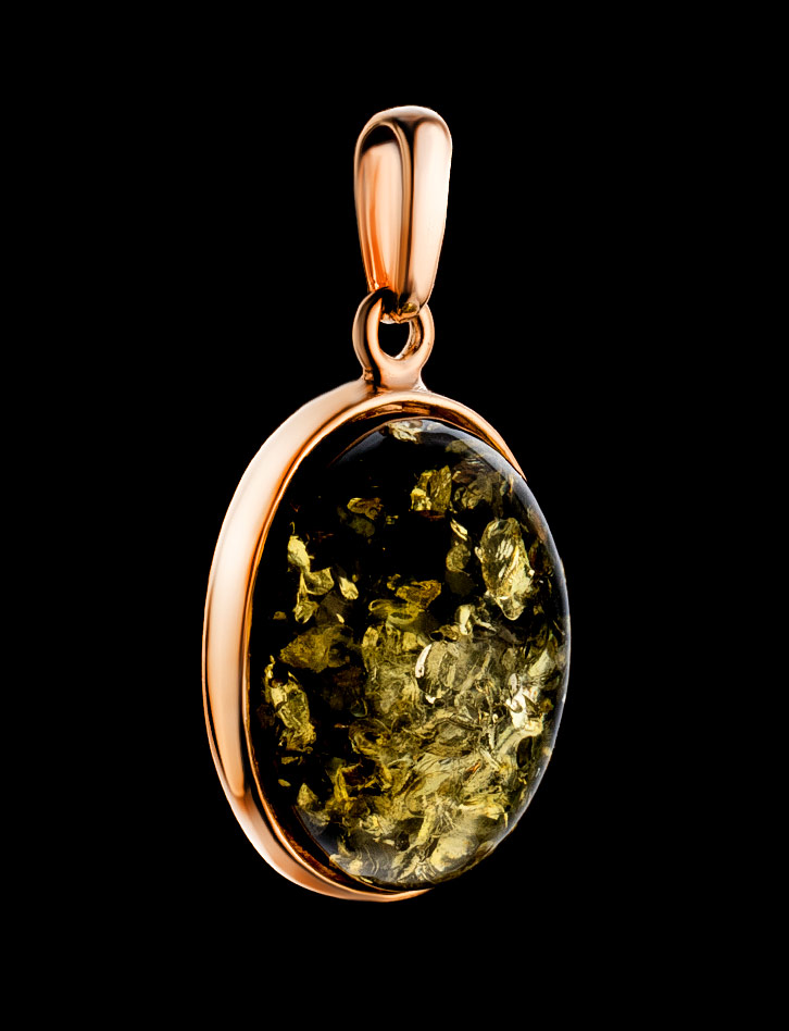 Кулон овальной формы из зелёного янтаря «Годжи крупная»