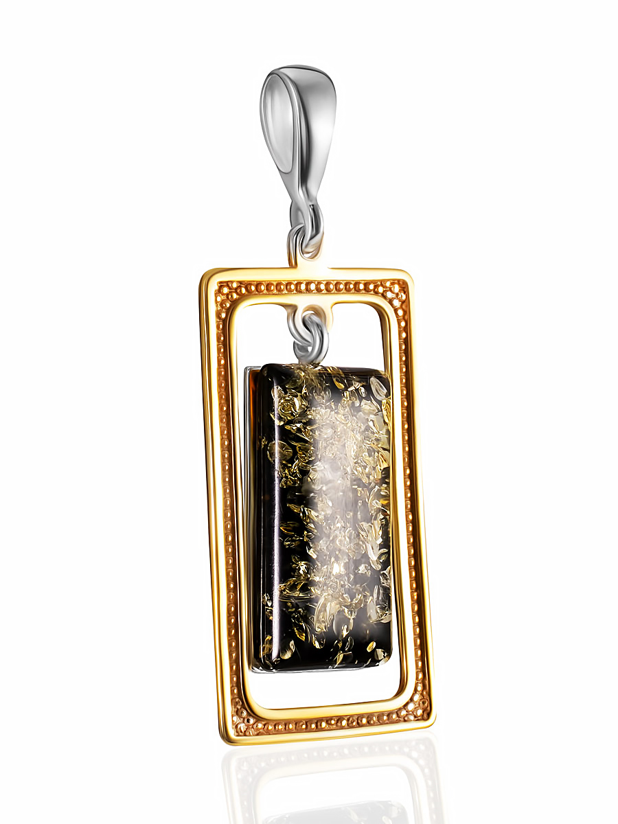 Геометрическая подвеска с натуральным зелёным янтарём «Челси»