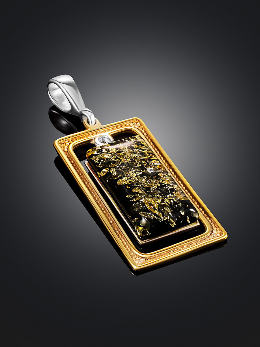 Геометрическая подвеска с натуральным зелёным янтарём «Челси»