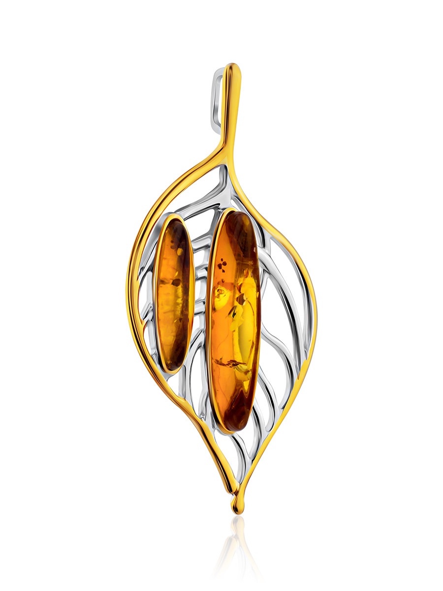 Крупный эффектный кулон «Листочек» из натурального янтаря
