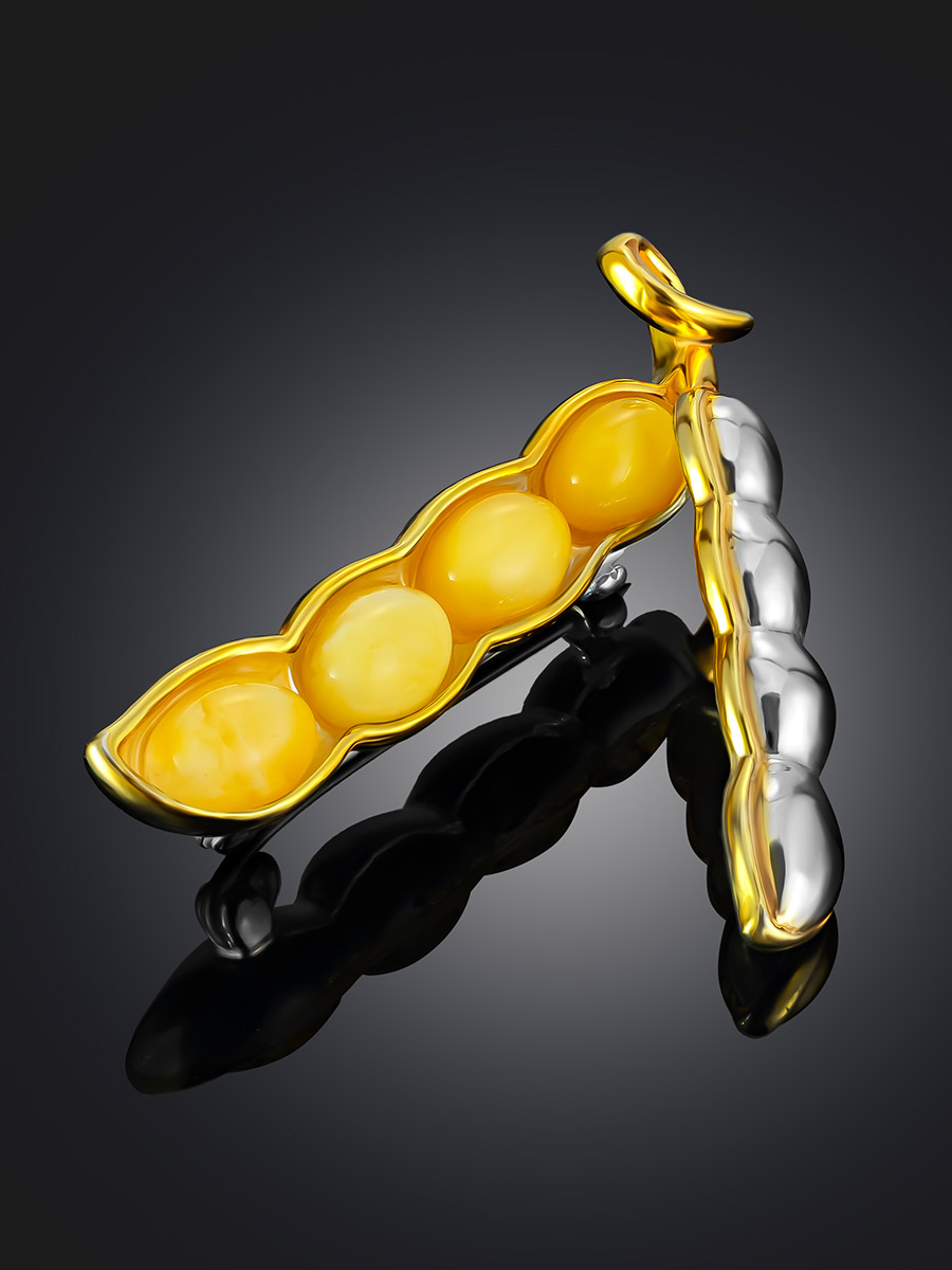 Оригинальная брошь «Горошек» с медовым янтарём