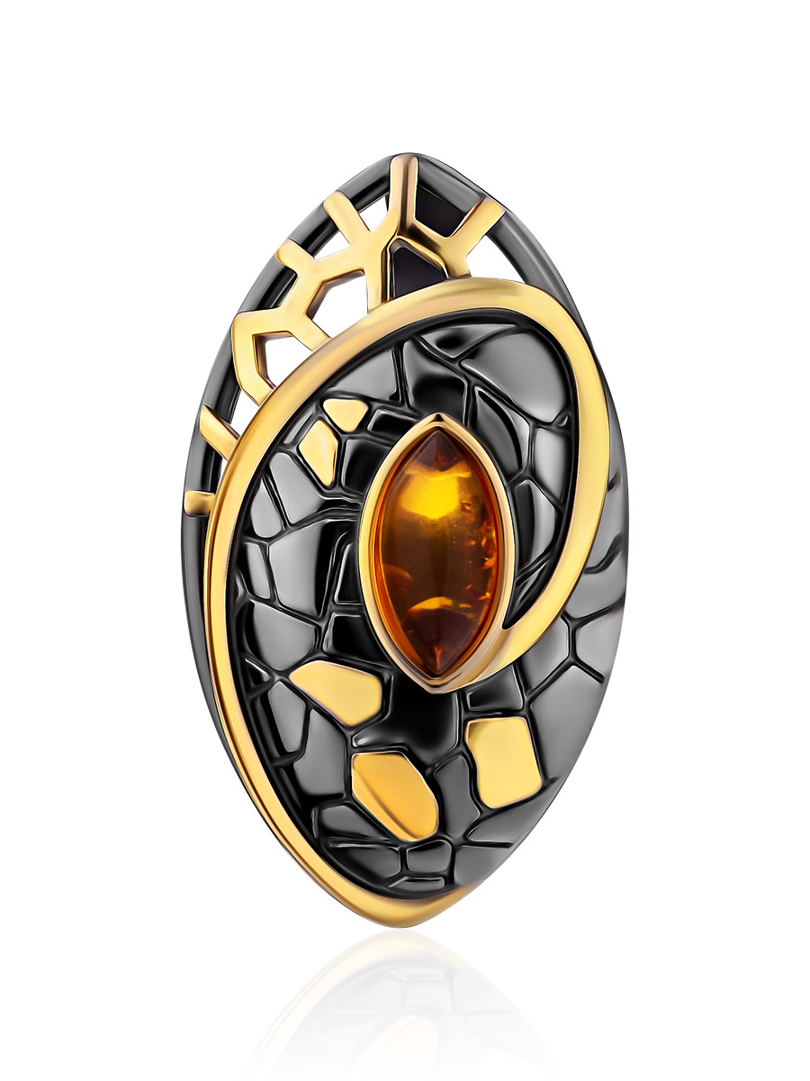 Красивая подвеска «Донателла»с чернением и золочением, украшенная янтарём