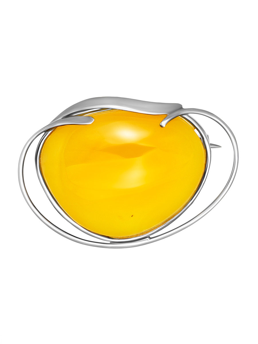 Крупная элегантная брошь «Маньяна» из ярко-медового янтаря