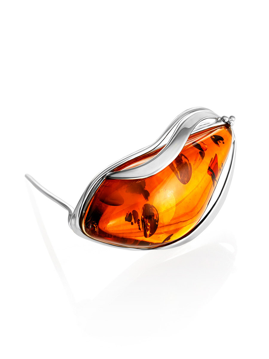 Эффектная брошь «Маньяна» из цельного коньячного янтаря