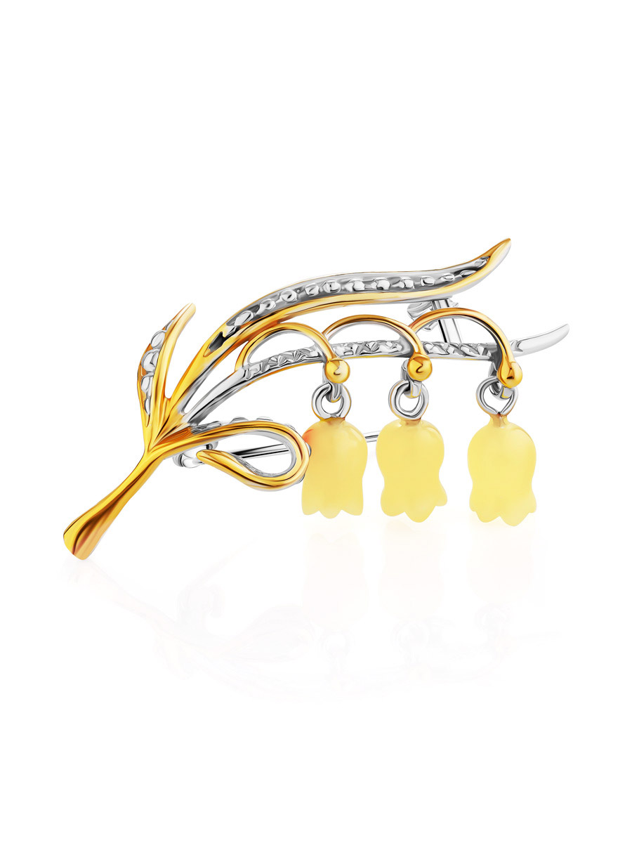 Красивая брошь «Ландыш» из цельного медового янтаря