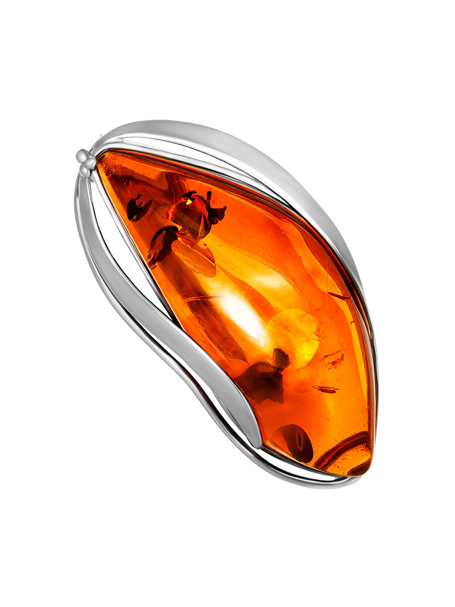 Эффектная брошь «Маньяна» из цельного коньячного янтаря