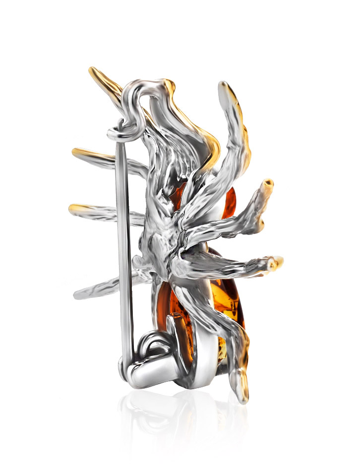 Эффектная брошь «Паучок» из коньячного янтаря