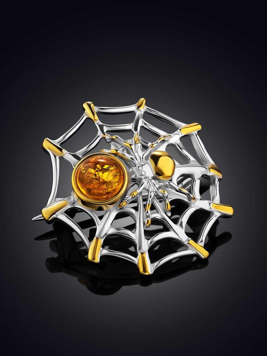 Яркая брошь из натурального янтаря «Паучок»