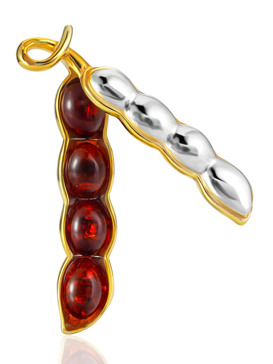 Яркая необычная брошь с коньячным янтарём «Горошек»