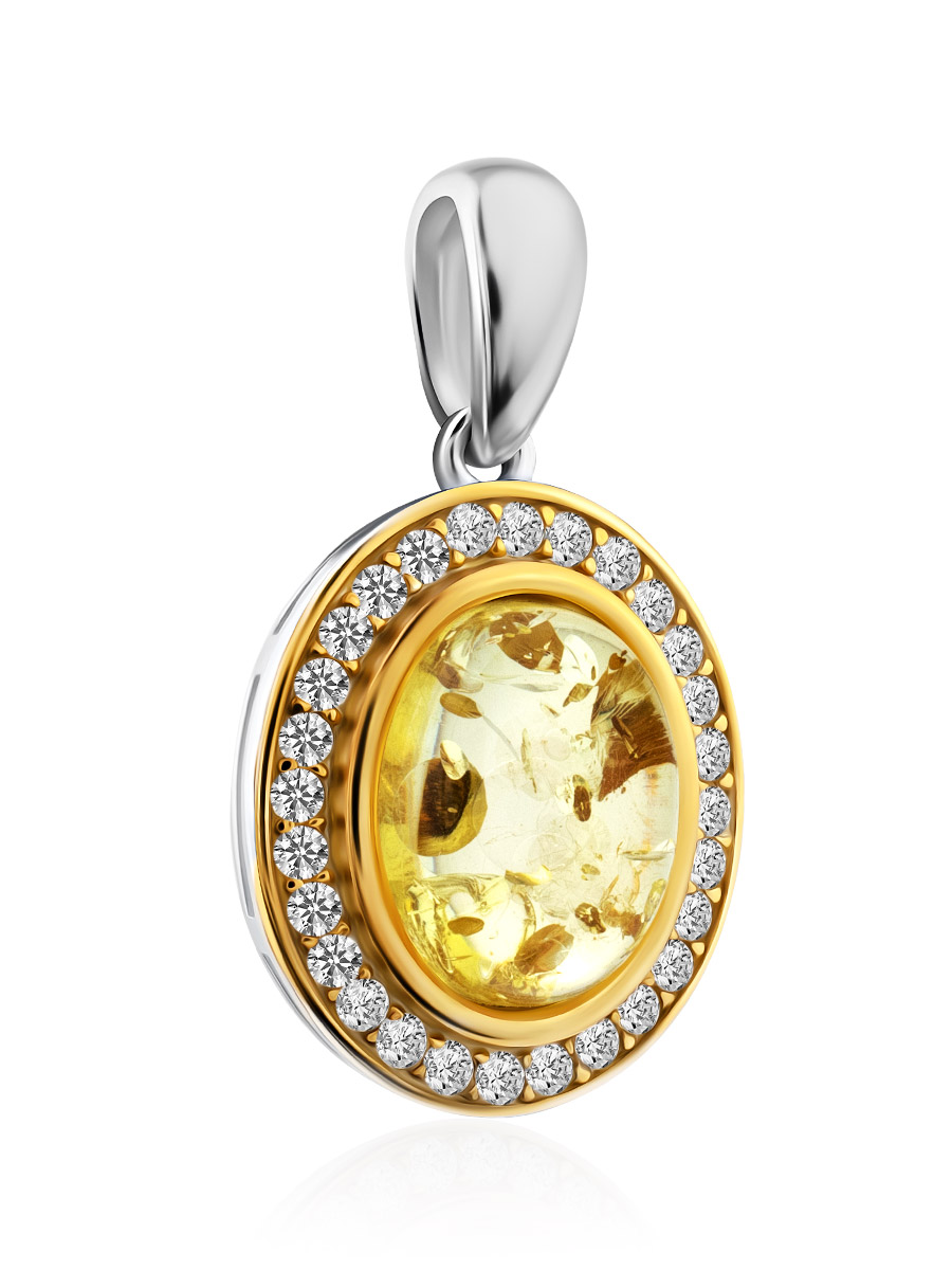 Овальный кулон «Ренессанс» с лимонным янтарём и фианитами