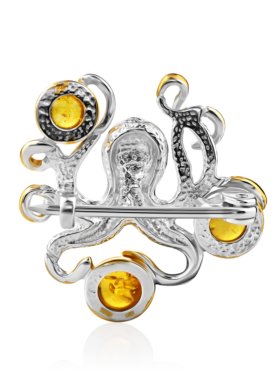 Оригинальная брошь из натурального янтаря «Осьминог»