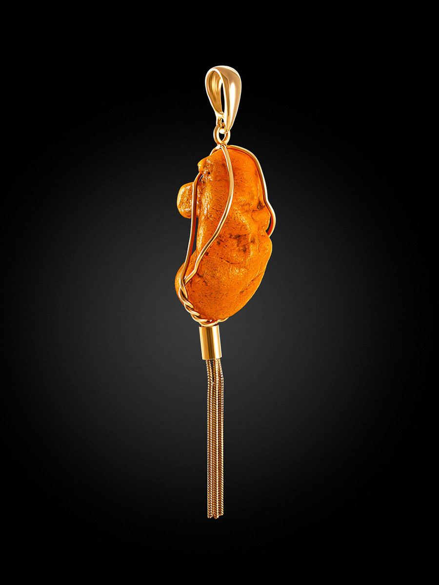 Яркий кулон с кисточкой из натурального нешлифованного янтаря «Неолит»