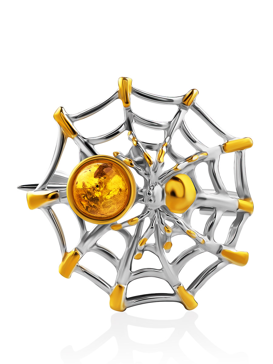 Яркая брошь из натурального янтаря «Паучок»